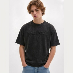 T-<span class=keywords><strong>shirt</strong></span> personnalisé vintage délavé à l'acide, broderie 3D, impression d'usine, t-<span class=keywords><strong>shirt</strong></span> oversize de haute qualité à épaules tombantes pour hommes - Product Image 3