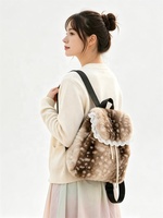 Sac à dos en fausse fourrure imprimé cerf Zeyu pour femme, collection Hiver 2026, avec garniture en dentelle moelleuse et cordon de serrage, sacs à dos en peluche décontractés pour femme, sac d'école ODM