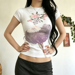 เสื้อแฟชั่นใหม่ลายดอกวินเทจ คอตั้ง แขนสั้น ทรงเข้ารูป สวยหรู สไตล์สาวฮอต เสื้อพื้นฐาน - Product Image 4