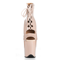 Bottes pour femmes en PU style romain, talon aiguille de 20 cm, bout ouvert, plateforme épaisse, chaussures à lacets réglables, pour soirées en boîte de nuit et séances photo