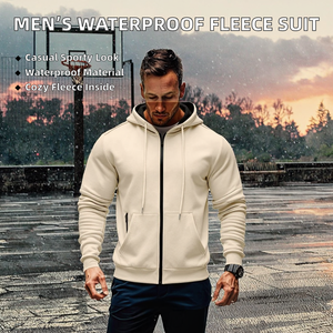 Traje Deportivo Casual Personalizado para Hombre, Otoño-Invierno, Transpirable, Impermeable, con Cremallera, Manga Larga, Capucha, Color Sólido, Forro Polar, Diseño 2 en 1 - Product Image 2