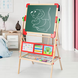 Chevalet d'art en bois réglable en hauteur pour enfants, tableau magnétique double face (tableau noir et tableau blanc) pour dessin et <span class=keywords><strong>peinture</strong></span>, cadeau idéal pour les tout-petits - Product Image 2