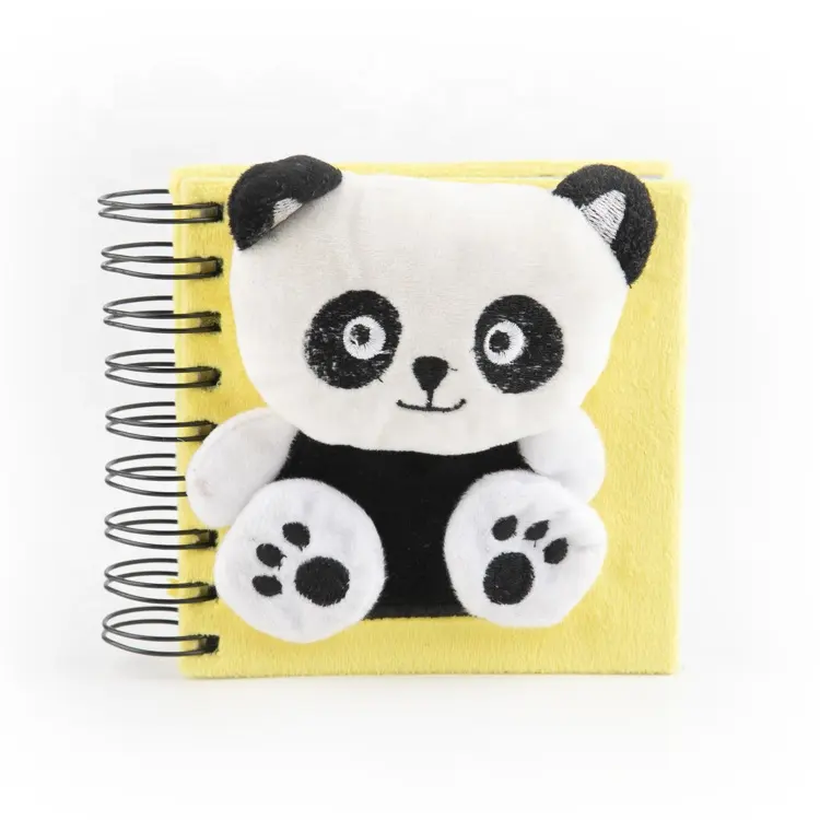 Custom Logo Manufacturer Direct Sale Spiral Kawaii Dairy Panda Pattern Fluffy Plush Notebook spiral notebook for School