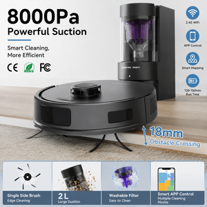 หุ่นยนต์ดูดฝุ่นอัจฉริยะ OEM ODM พร้อมแท่นเก็บฝุ่นอัตโนมัติ แรงดูด 8000Pa ระบบนำทางด้วย LiDAR ควบคุมผ่านแอพ WiFi ขายส่ง B2B - Product Image 2