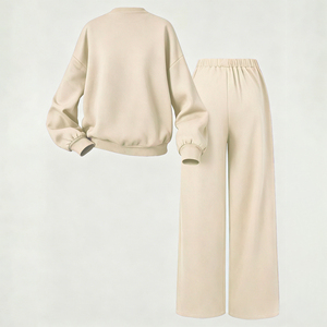 Ensemble de vêtements pour petites filles de style minimaliste, sweat-shirt à col rond et pantalon large à taille élastique, vêtements d'extérieur chauds pour enfants - Product Image 2