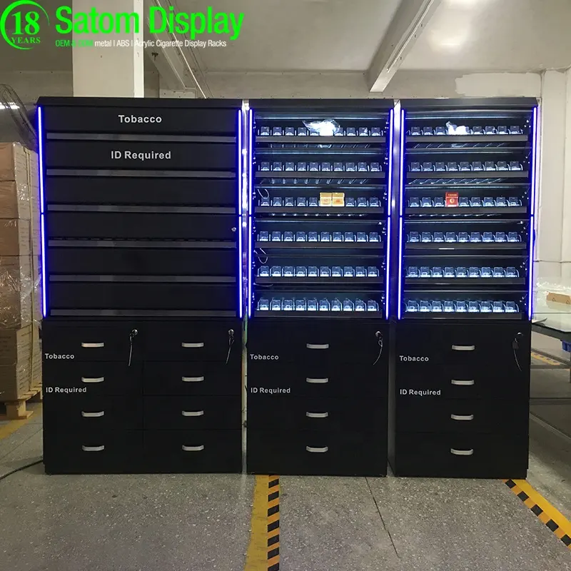 Satom Australia Stores Metal Led Lighting Shelves Tobaccoes Counter Display Case Cigarettes Cabinet