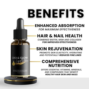 Vente en gros OEM <span class=keywords><strong>Gro</strong></span> & Glow Gouttes de vitamines liquides avec complexe de biotine, collagène et MSM, complément alimentaire pour adultes - Product Image 3