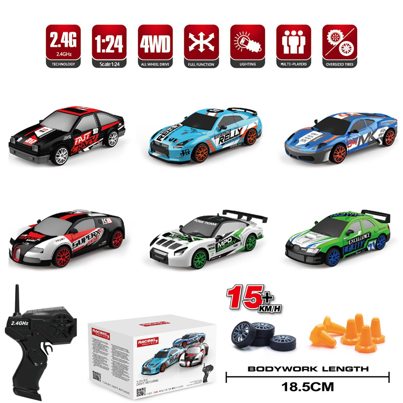 2.4G 1:24 RC Drift Car 4WD 15km/h Rally Racer with TPR Wheels