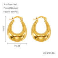 Boucles d'oreilles créoles creuses en forme de goutte d'eau 27 x 19 mm en acier inoxydable 304 plaqué or 18 carats sous vide, forme poire lisse et bombée, bijoux métalliques modernes