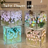 Lampe de nuit en cristal LED DIY en forme de tulipe, roses faites à la main pour la chambre à coucher, cadeaux pour les petites amies