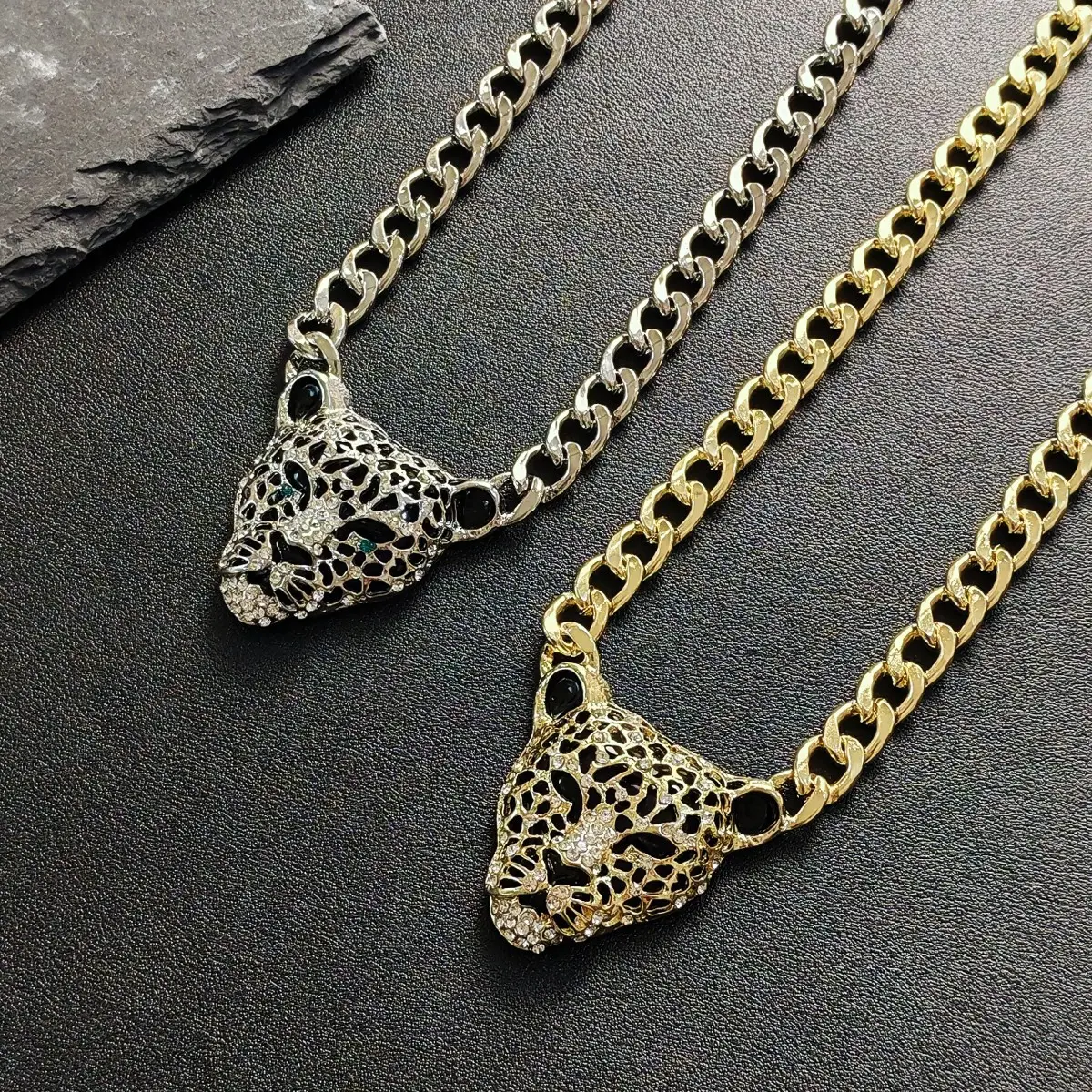 Europäischer und amerikanischer Trend Hip Hop Punk Stil Diamant Gold Leopardenkopf Halskette für Herren und Damen
