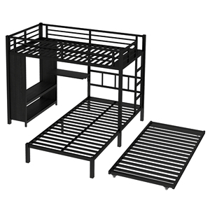 Cama Triple Metálica Industrial con Armario Integrado, Escritorio Plegable Ajustable y Escalera, Diseño que Ahorra Espacio para Dormitorio - Product Image 5