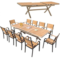 Meubles de jardin Table basse d'extérieur extensible en plastique bois aluminium et 10 chaises