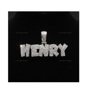 Pendentif lettre HENRY en or blanc et moissanite, breloque alphabet en argent sterling 925 plaqué or, bijou initial, cadeau - Product Image 1