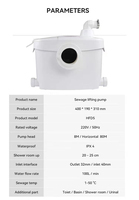 WC monobloc moderne à poser au sol, sans limite de pression d'eau, avec cuvette allongée et pompe de relevage des eaux usées