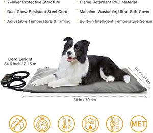 Coussin chauffant pour animaux de compagnie réglable à 6 températures, coussin chauffant pour chat et chien avec minuterie pour animaux de compagnie - Product Image 5