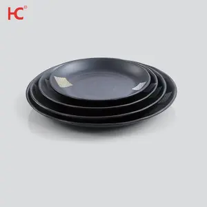 Modern Thick round Melamine Restaurant Dish Plate MS203 Lightweight Japanese Black Sushi Plate for Schools Stocked by Factory