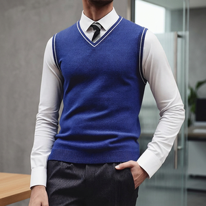 Chaleco de Punto Personalizable para Hombre 2025, Cuello en V, Sin Mangas, Lana/Viscosa, Transpirable, Corte Ajustado, Bordado a Máquina - Product Image 3