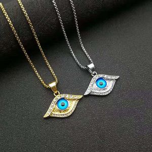 Collier pendentif œil en acier titane plaqué or avec breloque œil bleu pour homme et femme, bijou tendance, pièce de déclaration de mode - Product Image 1
