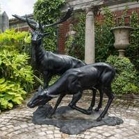 Statue de cerf grandeur nature en fonte de fer, bronze antique, sculpture de cerf debout