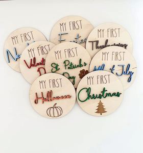 3D Baby'<b>s</b> Year Keepsake Wooden Milestone Disc Holiday Milestones My First Photo Markers - Product Image 1