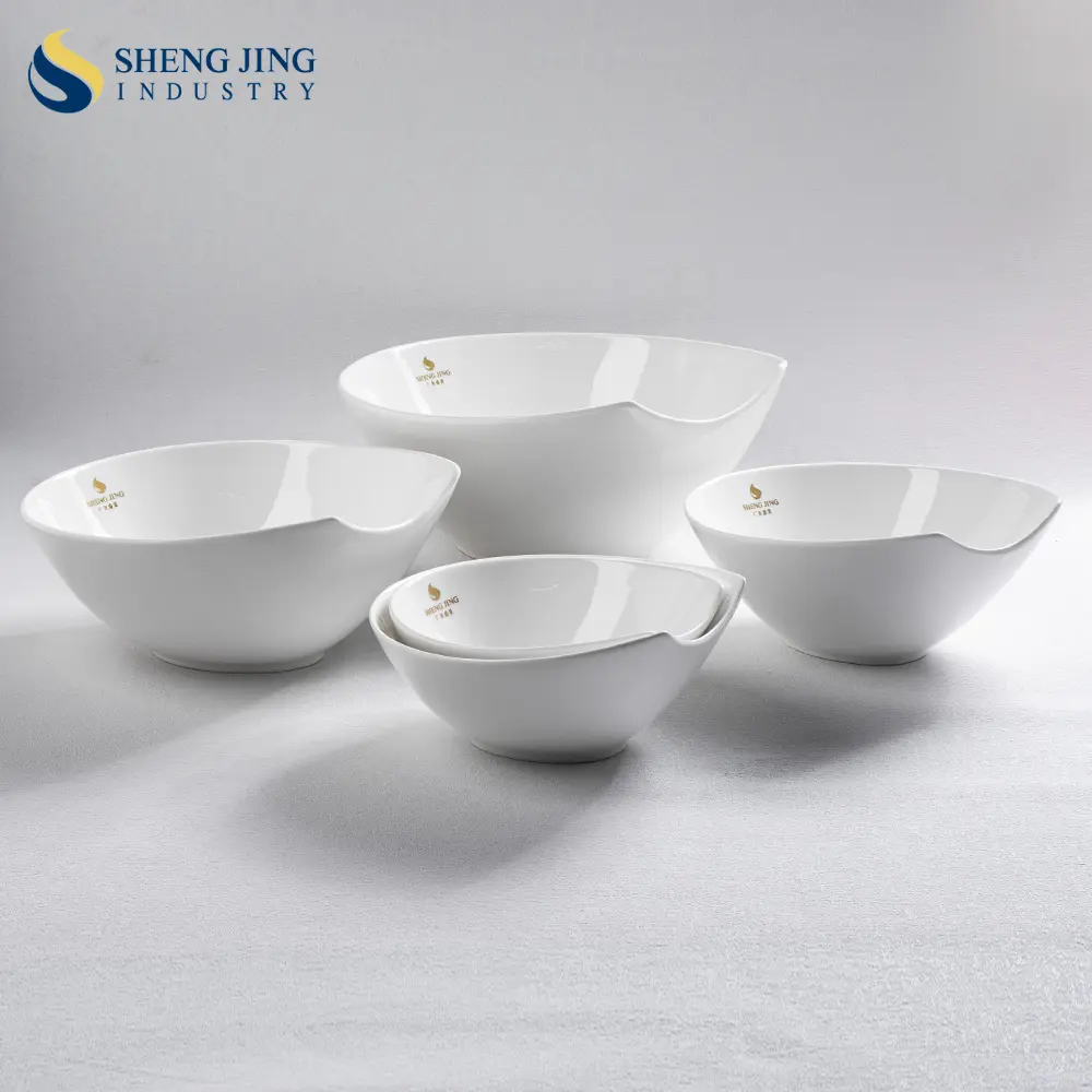 Ceramic White Custom Logo Fruit Salad Porcelain Serving Bowl Saladiers En Porcelaine For Catering Restaurant Hotel