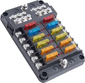 12Way 24V Car SafetyHub Blade Fuse Holder Boxes Marin Camper Waterproof Warning LED Fuse Block Box 12V with ATO ATC Fuses