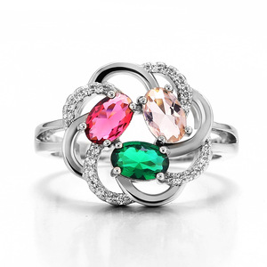 Anello Floreale Colorato per Donne, Accessorio Creativo in Tono Argento per Feste, Regalo di Moda - Product Image 3