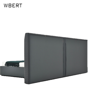 WBERT Lit en cuir moderne italien minimaliste Lit double simple noir avec rembourrage doux Chambre à coucher principale de luxe légère Lit de mariage - Product Image 3