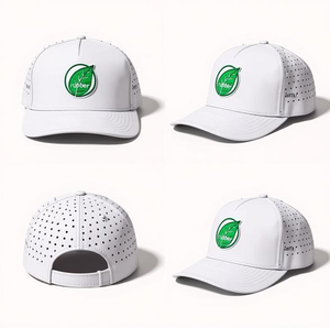 Custom Golf <b>Hat</b> Perforated Laser Cut Snapback 6 Panel 3D Embroidery Quick Drying Baseball Cap With Rope - Product Image 4