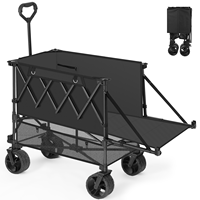 Chariot de plage à deux niveaux en acier inoxydable grande capacité, pliable à quatre roues, chariot de camping double étage pour extérieur