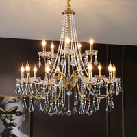 Lustre français pour salon, lampe en cristal en forme de bougie de style européen, lustre double couche pour villa de style européen