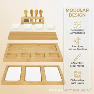 Plateau à fromage en bambou, plat de service à quatre côtés avec couverts, plateau en bois amovible pour collations, pain et pâtisseries - Product Image 4