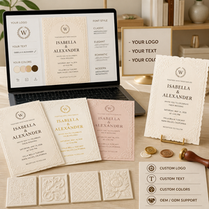 Invitation de mariage personnalisée en papier de coton de luxe, bilingue français-anglais, avec dorure à chaud, faible quantité minimale de commande, impression numérique - Product Image 4