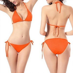 Sexy Women's Orange Bikini Set Triangle Top Tie Side Bottoms Solid Color Swimwear Stretch Material - Product Image 1