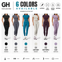 Ensemble de sport respirant 2 pièces pour femme grande taille GH, ultra doux, coupe ajustée, manches courtes, taille haute, extensible dans quatre directions, séchage rapide
