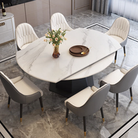 Table à manger ronde en pierre frittée, ensemble de table à manger ronde avec 4 chaises Bjflamingo Table à manger en pierre frittée marbrée