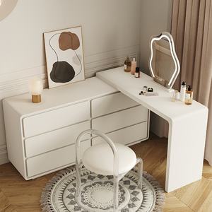 <span class=keywords><strong>Mesa</strong></span> de Maquillaje Moderna de Madera Maciza con Espejo LED Iluminado, Cajones Multifuncionales de Almacenamiento, Mueble de Dormitorio - Product Image 3