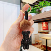 Porte-clés ours violent en diamant 2022, nouveau, avec pompon en cristal brillant, porte-clés ours brillant pour femme (KC048C)
