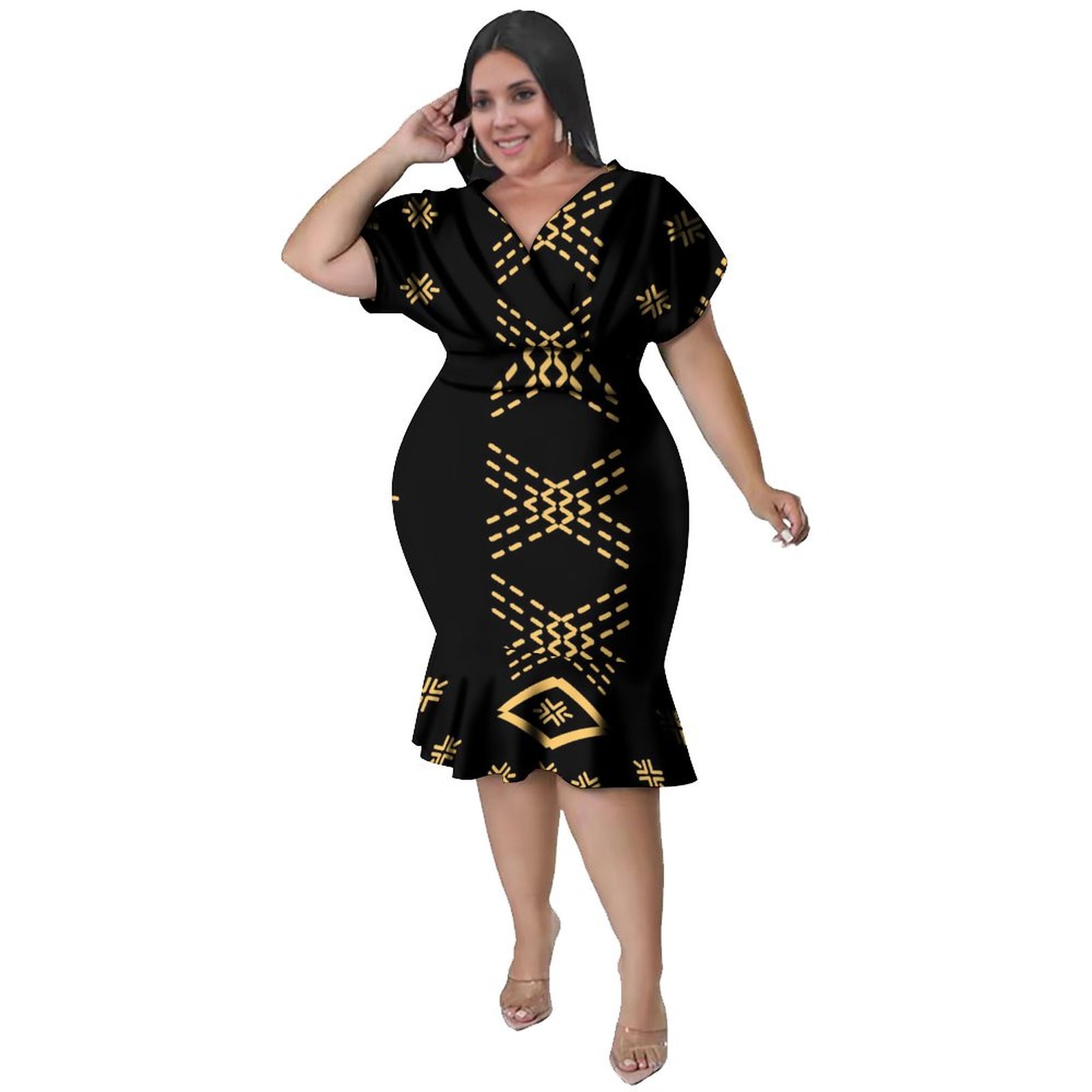 green emerald velvet dress Orange Tribal Print Shift Dress