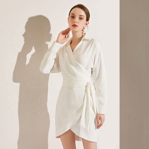 Las mujeres ropa Casual con cuello en V cinturón abrigos <span class=keywords><strong>vestido</strong></span> de camisa de manga larga <span class=keywords><strong>Oficina</strong></span> vestidos para damas - Product Image 2