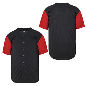 Jersey Baseball Kasual Latihan Warna Navy dengan Merah, Bordir Custom, Sablon, Grosir Pabrik, Kancing, Kaos Softball - Product Image 3