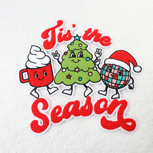 Moda Navidad Chenille Adhesivo Ropa Parches Parche de tela de sarga Logotipo personalizado - Product Image 4