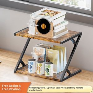 Étagère de bureau en bois de fer en forme de X double, transfrontalière, pour rangement de tasses à eau et de services à thé, petite penderie de bureau domestique - Product Image 3