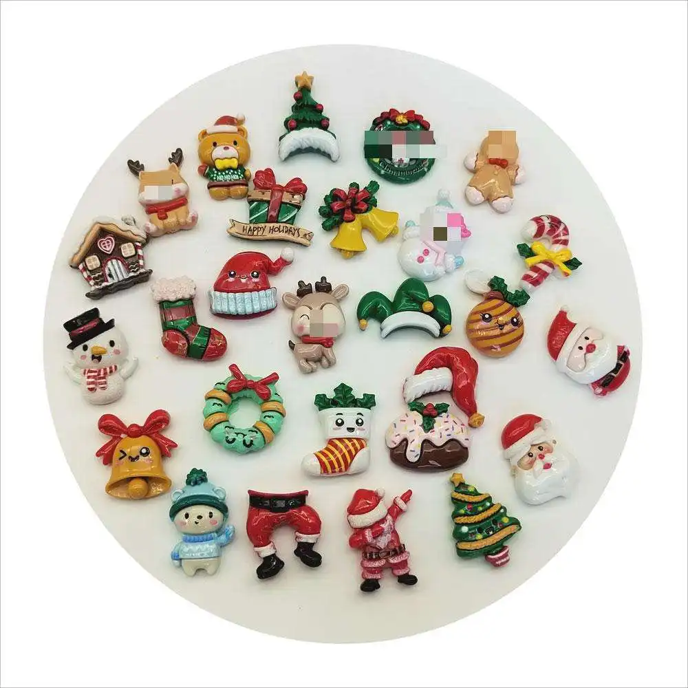 Misturado 100pcs Resina Encantos De Natal Em Massa Figuras Do Tema De Natal Em Miniatura Plana Voltar Cabochões Ornamento Artesanato Diy