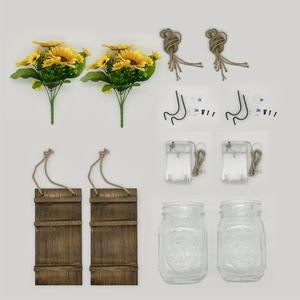 2 lampes murales rustiques en bois de style Mason Jar avec fleurs artificielles tournesol et pivoine, décoration festive de Noël pour le <span class=keywords><strong>salon</strong></span> - Product Image 2