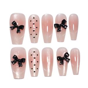 10 ชิ้น/ชุด เล็บปลอมอะคริลิคทรงเหลี่ยมขนาดกลาง สีชมพูไล่เฉดประกายเพชรระยิบระยับ พร้อมกาว SP103 - Product Image 4