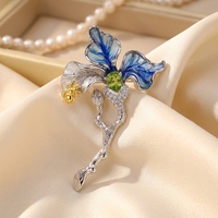 Bros Pin Perak Korea Berkualitas Tinggi dengan Zirkon Putih dan Bunga Enamel untuk Hadiah Pesta Pernikahan