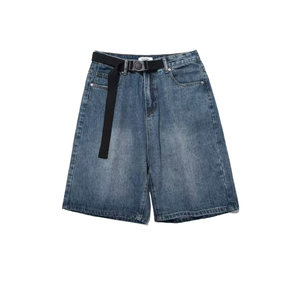 Shorts en jean tricoté pour homme, coupe droite mi-longue, style décontracté, écologiques, collection été, denim clair et foncé - Product Image 1