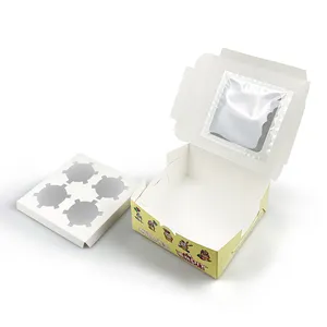 高品质纸质食品级包装盒，带聚氯乙烯透明窗口，用于纸杯蛋糕寿司面包哑光层压压花